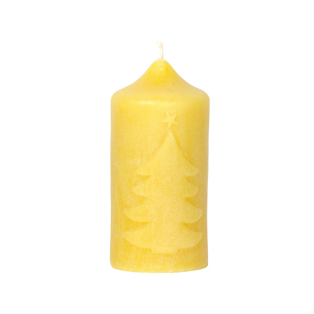 Bienenwachskerze mit Weihnachtsbaum-Motiv