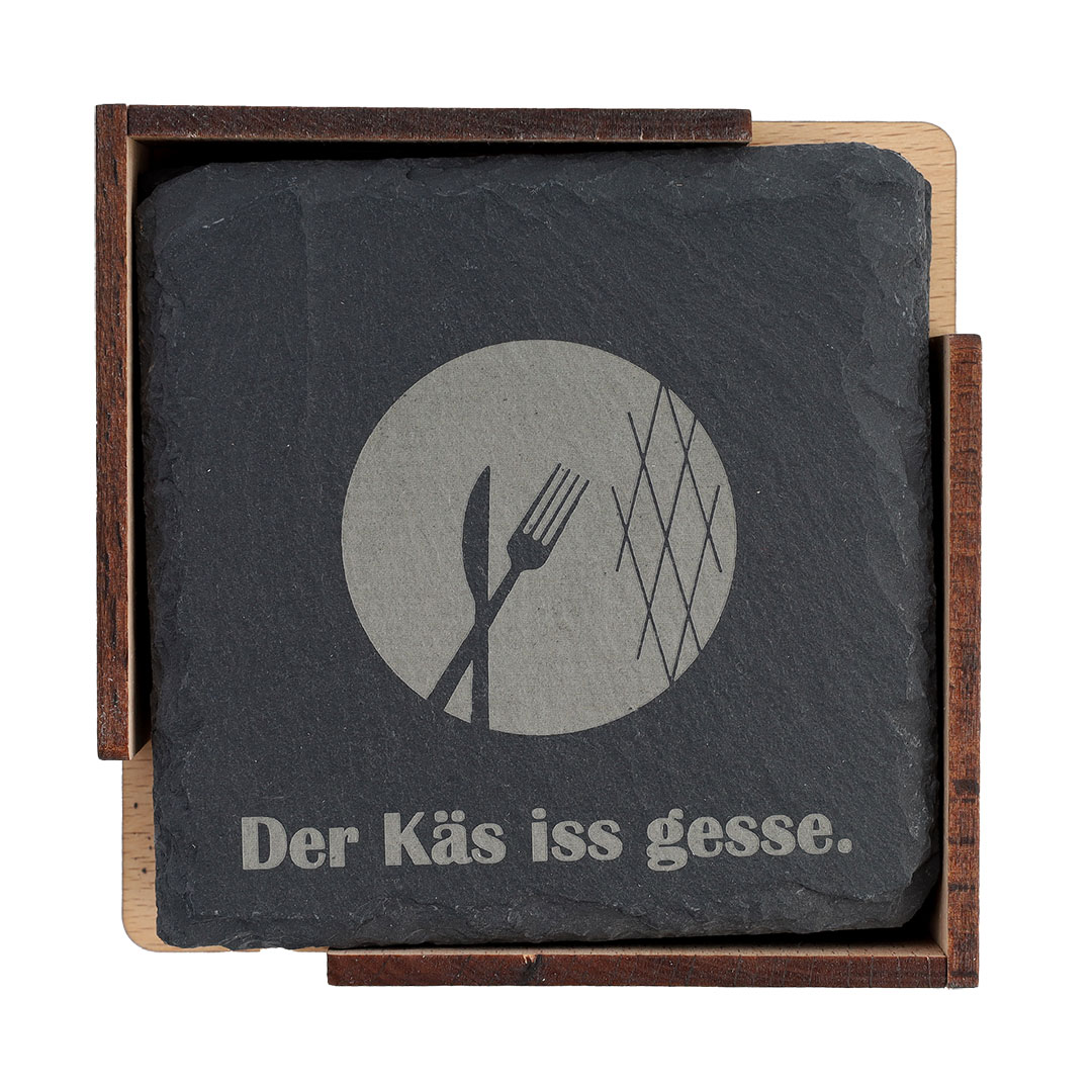 Schieferuntersetzer – Der Käs is gesse