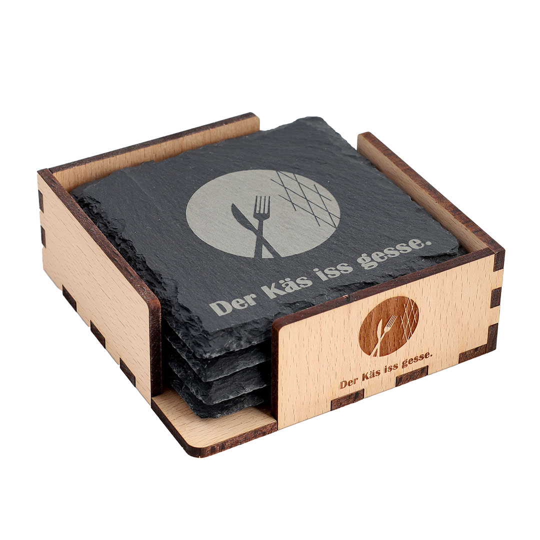 Schieferuntersetzer – Der Käs is gesse